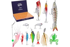 ANEXER Fishing Lures Set, 12 Pcs Sea Fishing Accessories, Including Multi-Jointed Fish, Popper, Vib, Spoon Lures, Shrimp Lures, Sequins Spinner Fishing Lures with Hook, Lifelike Rotating Metal Fishing Gear