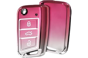 OATSBASF Etui na kluczyki samochodowe kompatybilne z VW Golf 7, gradient-TPU, etui na klucze do VW Polo, Skoda, Tiguan, MK7, etui na kluczyki z 3 przyciskami (gradient różowy)