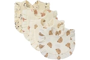 Nishine Paquete de 4 baberos de muselina sólida para bebé, baberos Unisex para niños y niñas, baberos ajustables de algodón para la dentición y la alimentación