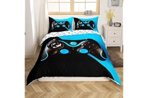 LOUSSIESD 2-częściowy zestaw pościeli z nadrukiem gamepada science fiction dla chłopców, dziewcząt, nastolatków, czarno-niebieski, do pojedynczego łóżka