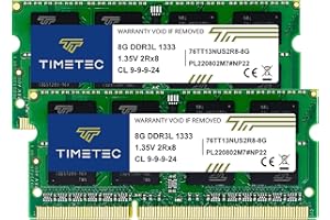 Timetec 16GB KIT (2x8GB) DDR3L 1333 MHz PC3-10600 Non ECC Unbuffered 1.35 V CL9 2Rx8 Dual Rank 204 Pin SODIMM Laptop PC Memoria del computer Modulo RAM Aggiornamento