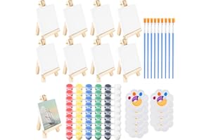 DWDHYEAN Lot de 45 Pcs Mini Chevalet avec Toile Mini Chevalets en Bois Pliable d'art petits Chevalets avec mini toiles Pinceaux Palettes de Peinture pour La Peinture,Le Dessin,l'art Et Les Loisirs CréAtifs