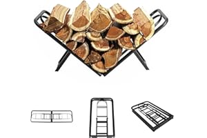 BiggerFire Firewood Rack, 2FT Foldable Firewood Rack for Fireplace Wood Storage, Log Holder Stand Steel Firewood Stand for Outdoor Indoor Fireplace（Black） 61 x28 x24 cm