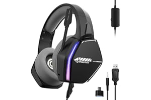 Oniverse - Cascos gaming PS5 PS4 Xbox Switch PC Mac con micrófono ajustable, LED, altavoces de 50 mm, almohadillas de tela transpirable, auriculares estéreo con cable Nebula (Infinite Black/Negro)