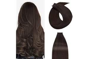 SILK-CO 35cm - Cabello Humano Extensiones Adhesivas Liso Pelo Humano Sin Clip (2g*20pcs) - 2# Marrón Oscuro 100% Remy Cabello Humano Human Hair Tape in Extension Cinta Adhesiva