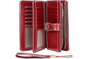 TEUEN Portafoglio Donna Grande Capacità Portafogli Donna Pelle Vera Bloccaggio RFID, Capiente Portafoglio Grande Donna con Cerniera Tanti Scomparti 26 Carte Portamonete Donna XXL