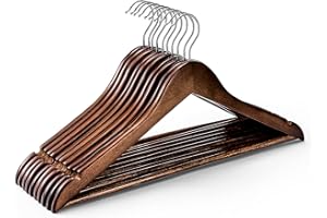 ‎HOUSE DAY HOUSE DAY Wooden Clothes Hangers, Pack of 10, Solid Wood Hangers with Smooth Surface, 360° Swivel Hook & Shoulder Grooves, Sturdy Wooden Clothes Hanger for Suits, Shirts, Jackets & Coats, Walnut