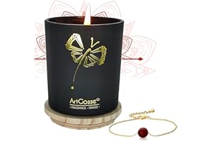 ARTGOSSE Bougie Personnalisable avec bijou en pierre naturelle • Lithotherapie et Chakras • 70H et Rechargeable + coffret CADEAU en Bois 100% Naturelle (Jaspe Rouge)