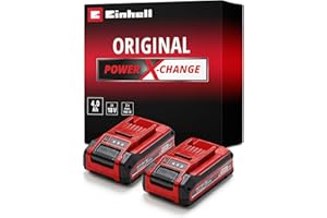 Original Einhell Batterie 4 Ah Power X-Change PLUS (18 V, lithium-ion, pour tous les appareils Power X-Change, contrôle de l’état de charge, Twin-Pack, avec 2 batteries 4 Ah, sans chargeur)