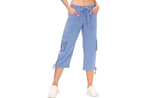 JINSHI Pantalons Femme Pantacourt Cargo d'été 3/4 Long Capri Pantalon avec Plusieurs Poches
