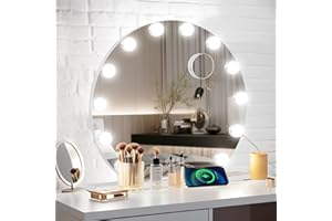 YU YUSING Specchio Trucco con Luci Rotondo Hollywood, 60X60cm, 12 Lampadine Led USB, 3 Temperature di Colore, da Tavolo 10X, Cosmetico da Parete