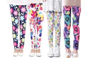 XM-Amigo 4er Pack Kinder Mädchen Hosen Blumenmuster Stretch Leggings (2-13 Jahre)
