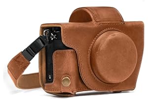 MegaGear Canon PowerShot G5 X Ever Ready Custodia in finta pelle per Fotocamera con Tracolla - Marrone chiaro - MG1068
