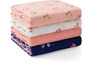 momcozy Lot de 4 Langes Bebe 120x120 cm, Couverture Emmaillotage Bebe en Coton et Bambou, Doux et Doux pour la Peau, Essentiels pour Les Nouveau-nés, Floral Design