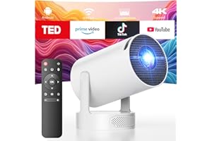 CAMWORLD Mini Projector with Hi-Fi Speaker, 4K 1080P Portable Projector with WiFi and Bluetooth, Android 11.0 Auto Keystone Video Projectors, 220° Rotation Smart Projectors for Bedroom,HDMI/TV-Stick