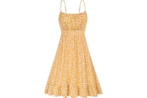 GRACE KARIN Women's Summer Spaghetti Straps Flared A-Line Mini Dress Ruched Sleeveless Floral Beach Dress