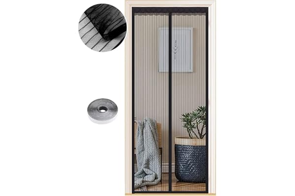 Mosquitera Puerta Magnetica 90 x 210 cm, Varios Tallas, Cortina Mosquitera Puerta Exterior, Cierre automático, No Requiere Herramientas, Fácil de Instalar, Rayas Negras