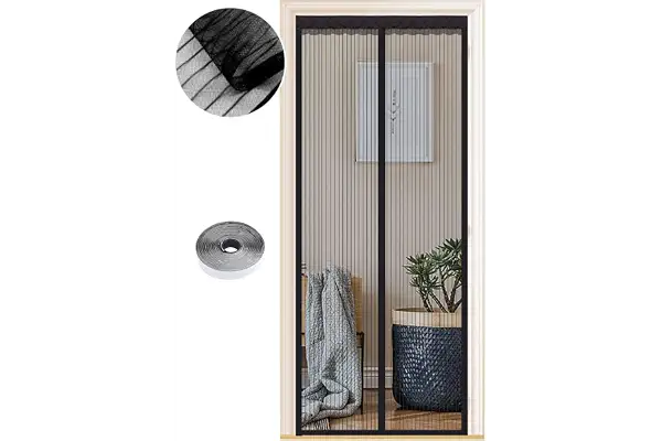 Mosquitera Puerta Magnetica 140 x 210 cm, Varios Tallas, Cortina Mosquitera Puerta Exterior, Cierre automático, No Requiere Herramientas, Fácil de Instalar, Rayas Negras