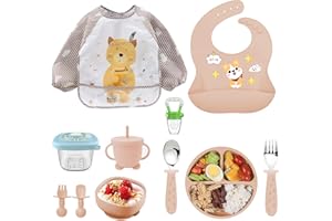 OSKUGLIN Baby Geschirrset, Lernlöffel für Baby, Babylöffel Silikon Sets, Kinder Geschirrset, Kindergeschirr mit Saugnapf,10 Stücke Rutschfest Silikon Geschirr Sets Rutschfest Babyteller
