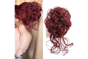 SHANGXIU Chignon Postiche Cheveux Rouge Chignon Postiche Cheveux Elastique Postiches Bouclés Ondulés Chouchou Cheveux Naturel Faux Grande Chignon pour Femmes Fille (ondulé-bouclé)