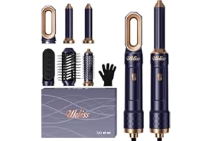 6 in 1 Hairstyler, UKLISS Hair Dryer Brush Set with Automatic Hair Wrap Curler, Thermal Brush, Hot Air Brush, Hair Straightener, Multistyler Gifts for Women Volume, Curls, Smooth, Dry & Style - Blue