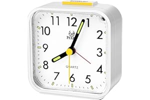 Rhitchy Réveil Analogique Silencieux sans Tic-Tac Réveils Quartz Petite Réveil De Voyage avec Lumière et Snooze Réveil à Pilesl pour Chambre à Coucher Bureau Voyage (Blanc)