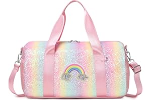 KIMWADALH Borsa da Ballo Glitterata Bambina Arcobaleno Tote da Palestra Ragazza Borse per Scuola Bambini Borsa da Ginnastica