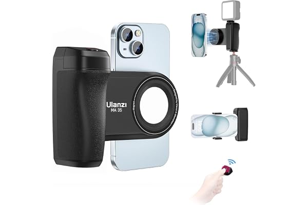 ULANZI Selfie Phone Tripod Mount MA35, 2-in-1 Magnetic & Phone Clip Camera Grip Handle Holder with Detachable Remote Shutter with Cold Shoe Adapter for iPhone 14 15 Samsung Smartphone Video Shooting
