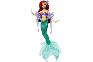Mattel Disney Princess Sjöjungfrun Ariel glittrande docka | Poserbar modedocka i signaturlook med avtagbar stjärt och ärmar
