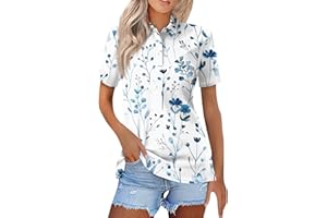 DIYIOUZHOU Polo Shirts for Women UK Casual Golf Button Short Sleeve Floral Print Lapel Top Cozy Lady Golf Tops