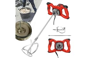 AUTOBABA Malaxeur Mortier Colle Électrique 2600W Mélangeur à Béton Plâtre Réglable à 6 Vitesses, M14 Barre Spirale Chromée, Mélangeur de Ciment, Agitateur Malaxeur pour la Peinture, Mortier, Plâtre, Mastic