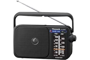 Panasonic RF-2400DEB-K Portable FM/AM Radio with Digital Tuner, Large Dial, Mains and Battery powered, Easy to Use Radio for Home, Travel or Outdoors