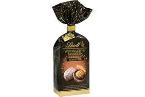 ‎LINDT & SPRÜNGLI Lindt Weihnachts-Mandeln Edelbitter | 100g | geröstete Mandeln in dunkler Cococrème & Edelbitter-Schokolade | Verfeinert mit Zimt & Koriander | Edles Schokoladengeschenk zu Weihnachten