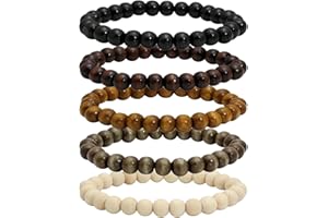 MILAKOO Bracciale da uomo con perle di legno tibetano buddista mala, 6/8 mm