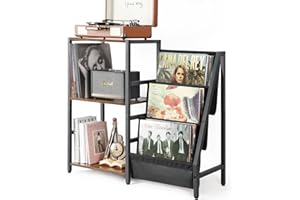 BIKONEY Record Player Stand, Turntable Stand with 3-Tier Vinyl Record Storage, Record Player Table Holds Up to 200 Albums, End Table for Vinyl Records, Vinyl Record Holder Cabinet for Living Room (Patent)