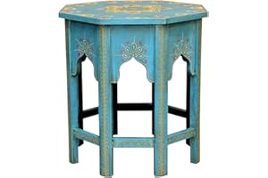 Casa Moro Orientalny stolik kawowy marokański stolik pomocniczy Saada niebieski L wysokość 45 średnica 38 cm ręcznie malowany ręcznie robiony stołek kwiatowy stół vintage MA32-47-C-L