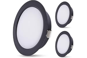 KYOTECH Faretto da incasso a LED, 230 V, nero, piatto, 4 W, bianco caldo, 3000 K, 300 lm, diametro foro 55-58 mm, ricambio per faretti alogeni da incasso per armadio da bagno