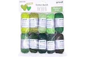 Gründl Wool Cotton Quick Mini Shades - Thin Wool for Crocheting Small Figures - Shiny and Skin Friendly - 100% Cotton - 10 Mini Balls 15 g / 37 m - Needle Size 3-4 - Green