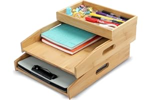 Cinnani Bandeja Apilable para Cartas con Bandejas para Documentos de 3 Niveles, Bandeja Organizadora de Papel Apilable, Carpetas, Cartas, Papel, 5,8 x 25 x 32,5 cm, (Bambú)
