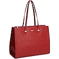 David Jones - Women's Large Size Tote Shopper Handbag - Ladies Shoulder Bag School Work Business A4 Long Handles - PU Faux Leather Top-Handle Satchel - Red