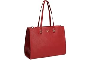 David Jones - Bolso de Mano Trabajo Mujer - Shopper Tote Bag PU Piel - Grande Bolso Bandolera Hombro Cuero Asa Larga - Maletines A4 Diario Vida Mensajero Oficina Escuela Gran Tamaño - Rojo