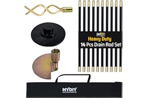 MY DIY PROFESSIONAL PRODUCTS MY DIY 31ft Drain Rod Set 14Pcs Includes Easy Carry Storage Bag Plunger Double Worm Screw & Connectors Heavy Duty Sewer Gutter Cleaning Drain Unblocker Tool Reaches Up to 9.4m Length Domestic Home Use