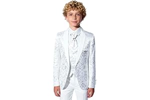 SIRRI Ensemble Smoking de Communion à Motifs pour garçons, 5 pièces, pour Mariage, dîner, Bal de Promo, 1 à 16 Ans