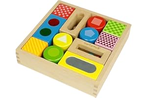 EverEarth Bloc Bois Enfant d'Exploration des Sens-Matériel Robuste de Construction Durable-Peinture à l'eau Écologique et Inoffensive-Jeu éducatif dès 1 an EE90006, EE33911