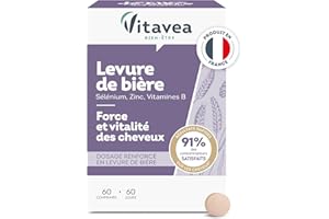 VITAVEA BIEN-ETRE - Levure de bière Biotine (vitamine B8) Zinc Sélénium - 550 mg 1 seule gélule/jour - Fabriqué en France - 60 comprimés Vegan