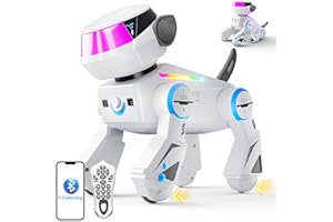 VATOS Kid Smart Robot Dog,Programmable Remote Control Robotic Dog with Bluetooth and Multi-Color LED Eyes, Singing Dancing USB Rechargeable Interactive Robot Puppy Toy for Boys Girls Ages 3-10 White