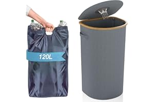 Aischens 120L Szary Kosz do Recyklingu Do Kuchni,Wewnątrz i na Zewnątrz,Duży Recyklingu z Pokrywką,Wysoki Kosz na śmieci, podwójny Pojemnik na Odpady i Butelki do Wnętrz