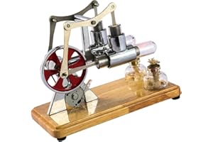 ZJCHAO Moteur Stirling, Kit de Moteur Stirling à Double Cylindre équilibré avec Plaque de Base en Chêne et Artisanat Goutte à Goutte pour les Expositions éducatives et le Divertissement