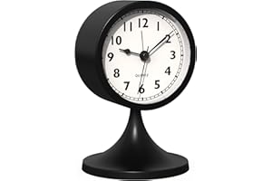 AYRELY® 3 Zoll Wecker analog ohne Ticken, Kleiner Retro Tischwecker, Batteriebetriebene Metalluhr mit Licht für Schlafzimmer, Wohnzimmer, Nachttisch, Regal（Schwarz）