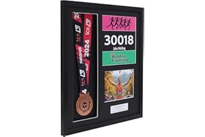 BOLDON FRAMING Large Medal display Frame with Apertures for Bib and Photo. Handmade. Perfect for Runners, Swimmers, Cyclists, Athletes | Marathon Medals